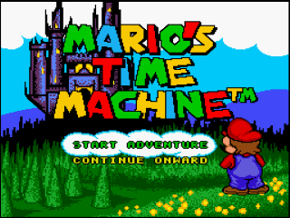 Mario's Time Machine title screen for Super Nintendo